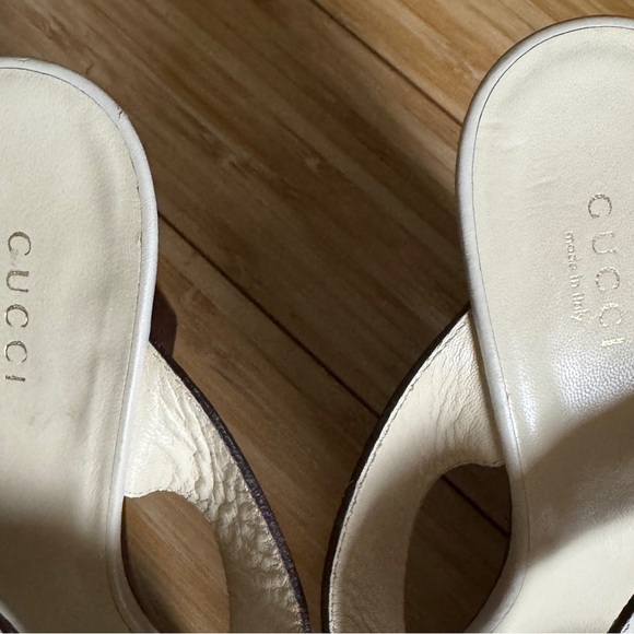 Gucci 1973 Saddle Leather T-strap Wood Platform Clog Sandals White 39 9 - Picture 9 of 11